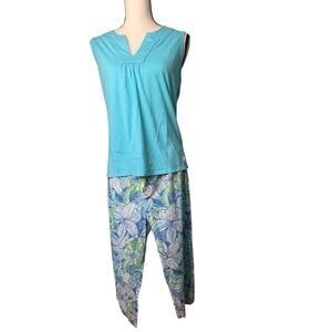 Lilly Pulitzer Women’s 2-Piece Lounge Set Size M Turquoise Tank Top Floral Capri